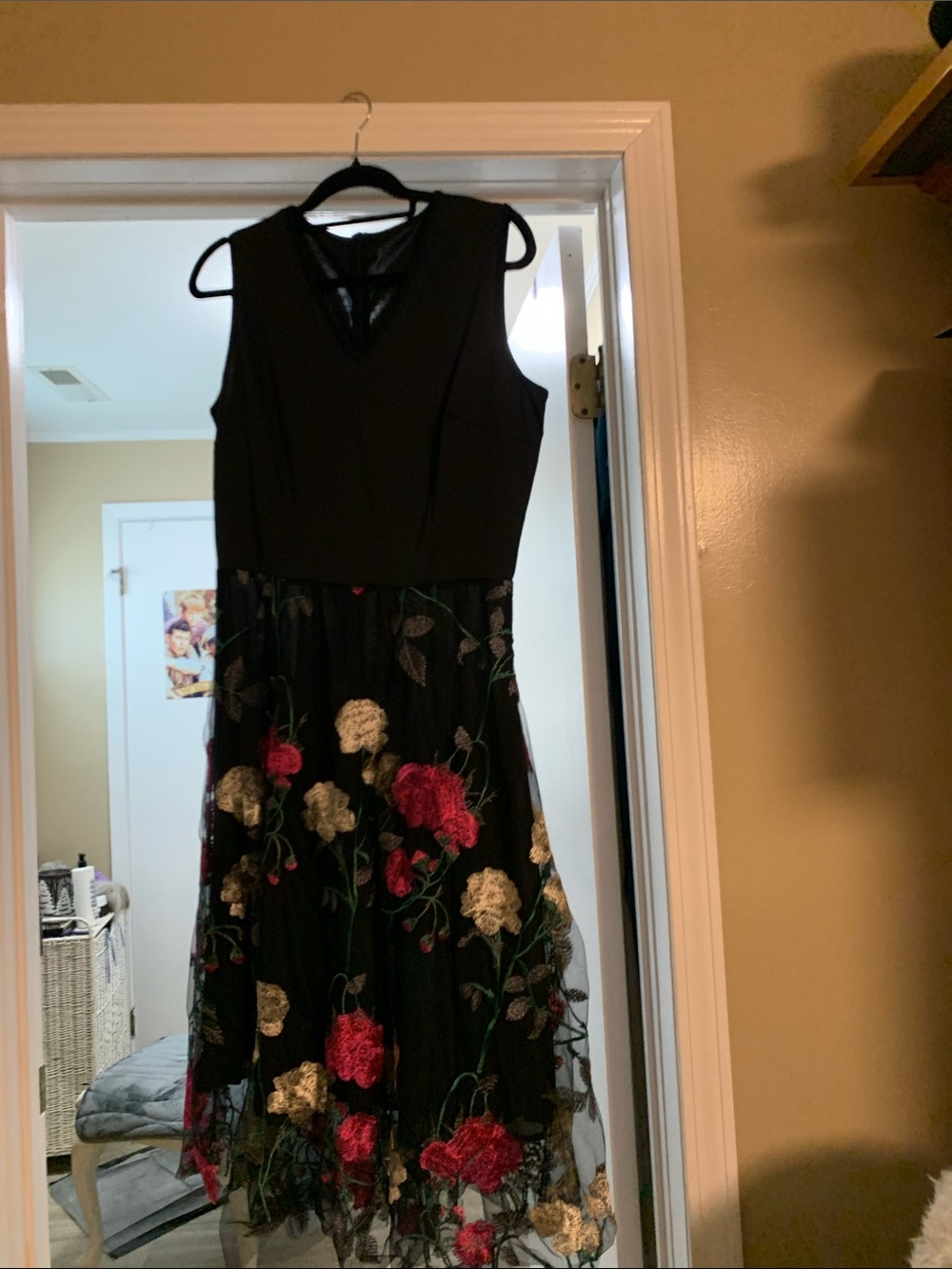 New, black embroidered dress